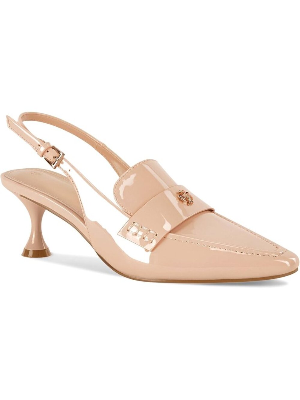 Women's Nude Faux Leather Pointed Toe Sandals Slingback Kitten Ankle Heel Shoes